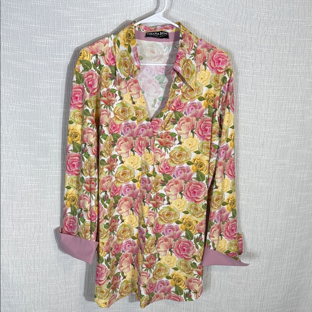Chiara Boni La Petite Robe Floral Collared Stretch Shirt sz 52 (US 16/XL